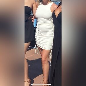 White Fox Boutique- Ruched Mini Dress - White - XXS/XS